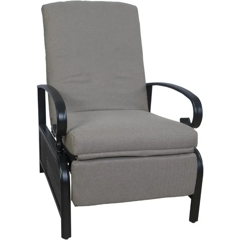 Adjustable Outdoor Patio Reclining Lounge Chair-Comfortable Cushioned Recliner Chair with Strong Extendable Metal Frame
