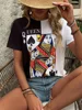 3D Poker Print Women's T-shirt Summer Daily Casual Women's Short-sleeved Top Urban Street Women Fashion Crew-neck T-shirt