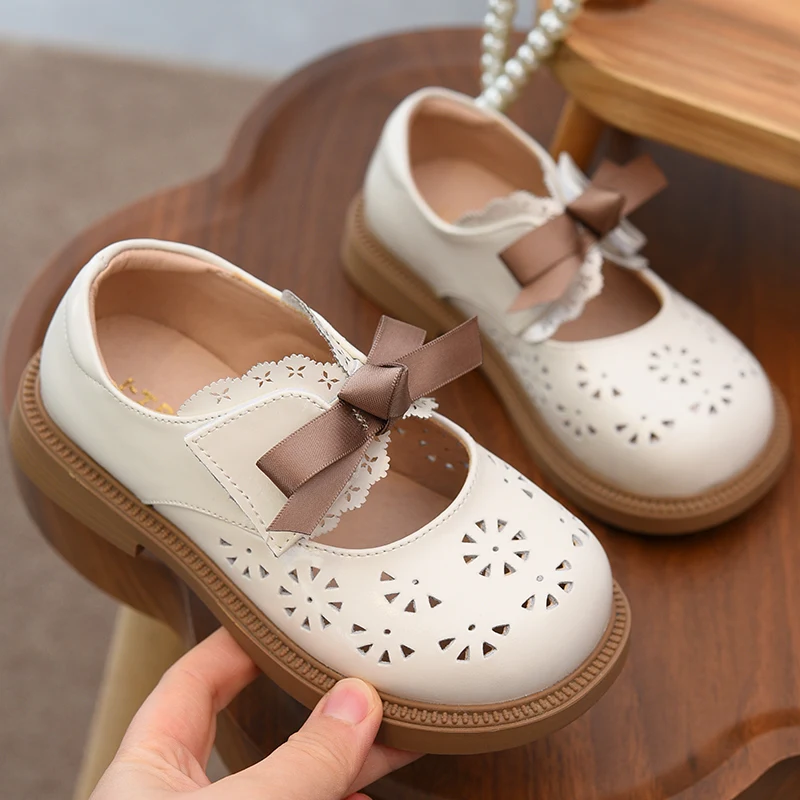 Girls' Shoes Children's Genuine Leather Summer New Princess New Chinese Style Girls Hollow Soft Soled Leather Shoes Single