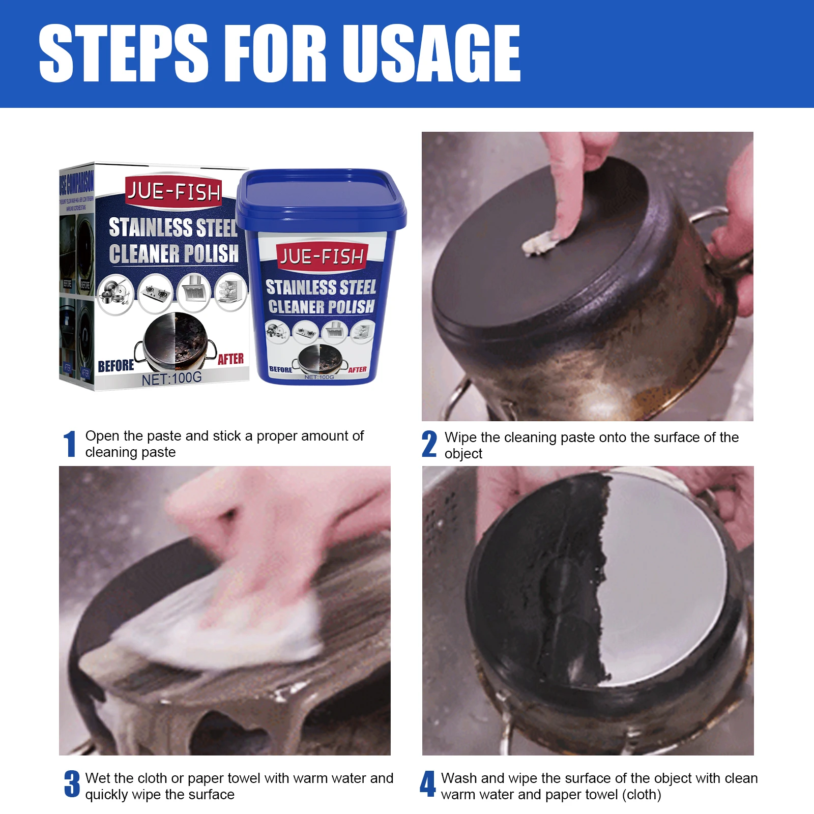 Stainless Steel Cleaning Paste Kitchen Stain Removal Pots & Pans Rusty Stovetop Black Scale Cleaning Paste