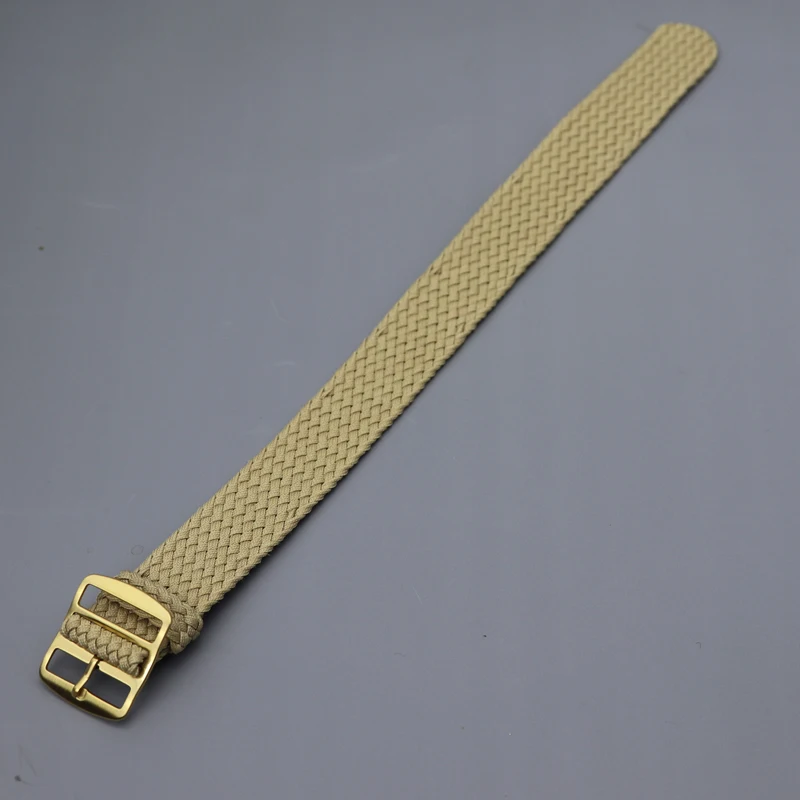 Gold Buckle Braided Nylon Perlon Watch Strap – Elastic Woven Band