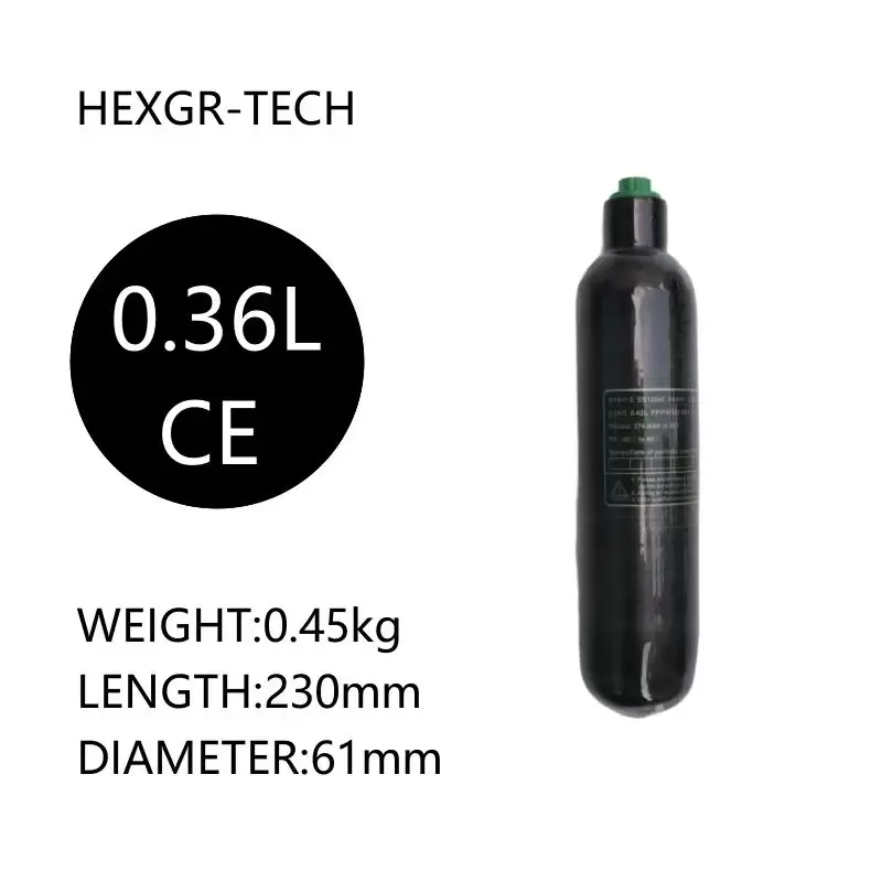 Углеродное волокно HPA, высококачественный газ для FX, buceo и caza,360cc, 4500PSI, 300bar, 30MPa, 0.36L