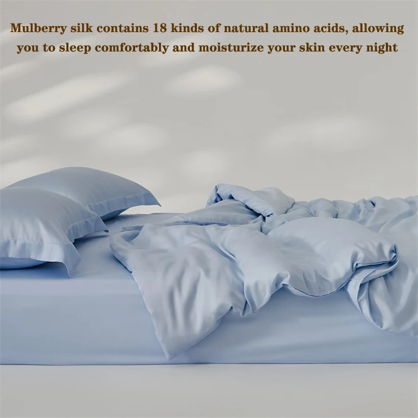 Home Mulberry Silk Duvet Cover Set, Luxury 3 Piece Bedding Set, 1pc Comforter Cover 2pcs Pillowcase, Couple Bed Blanket Cover 6