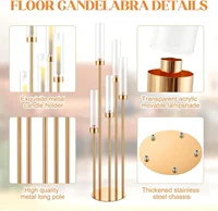 Floor Candelabra 5 Arm 42.5'' Tall Gold Candle Holder, Candelabra Centerpieces for Tables, Metal Candlestick Set with Acry 3