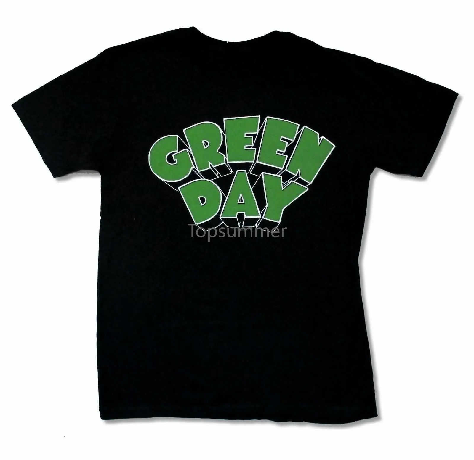 

Green Day Green Logo Black T Shirt New Adult Punk Rock Band Cool Slim Fit Letter Printed Shirts