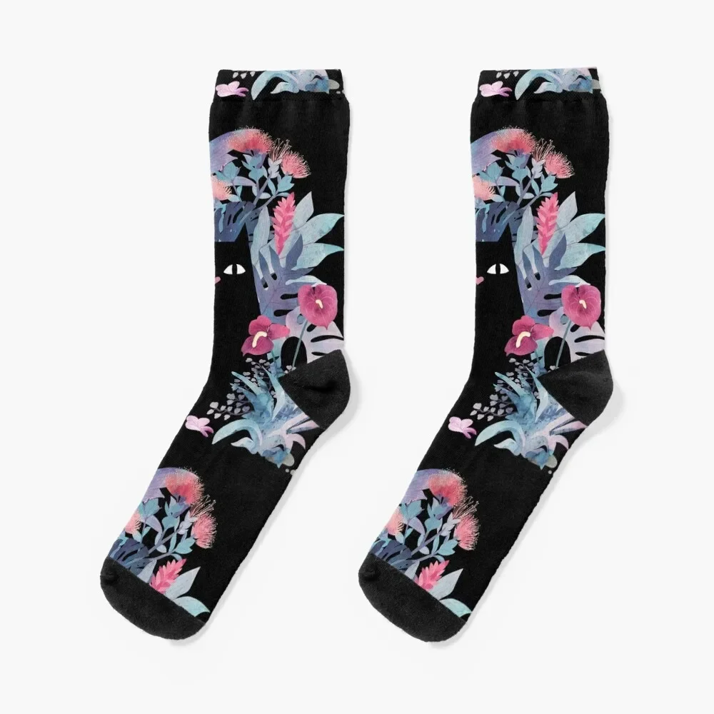 

Popoki (Pastel Black Velvet) Socks compression floor floral Men's Socks Women's