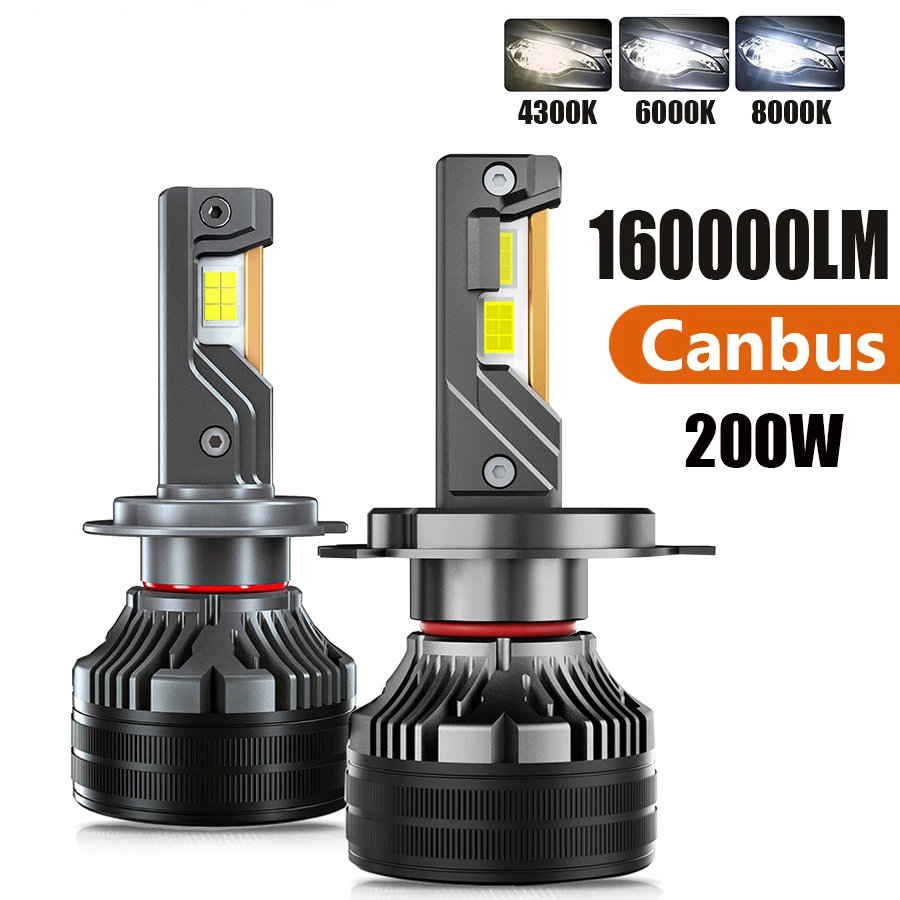 

2PCS H7 Led Headlight Bulb 4300K 6000K 160000LM 200W H4 LED H11 HB3 9005 HB4 9006 3 Copper Tube K5C Led Light Kit for Car 12V