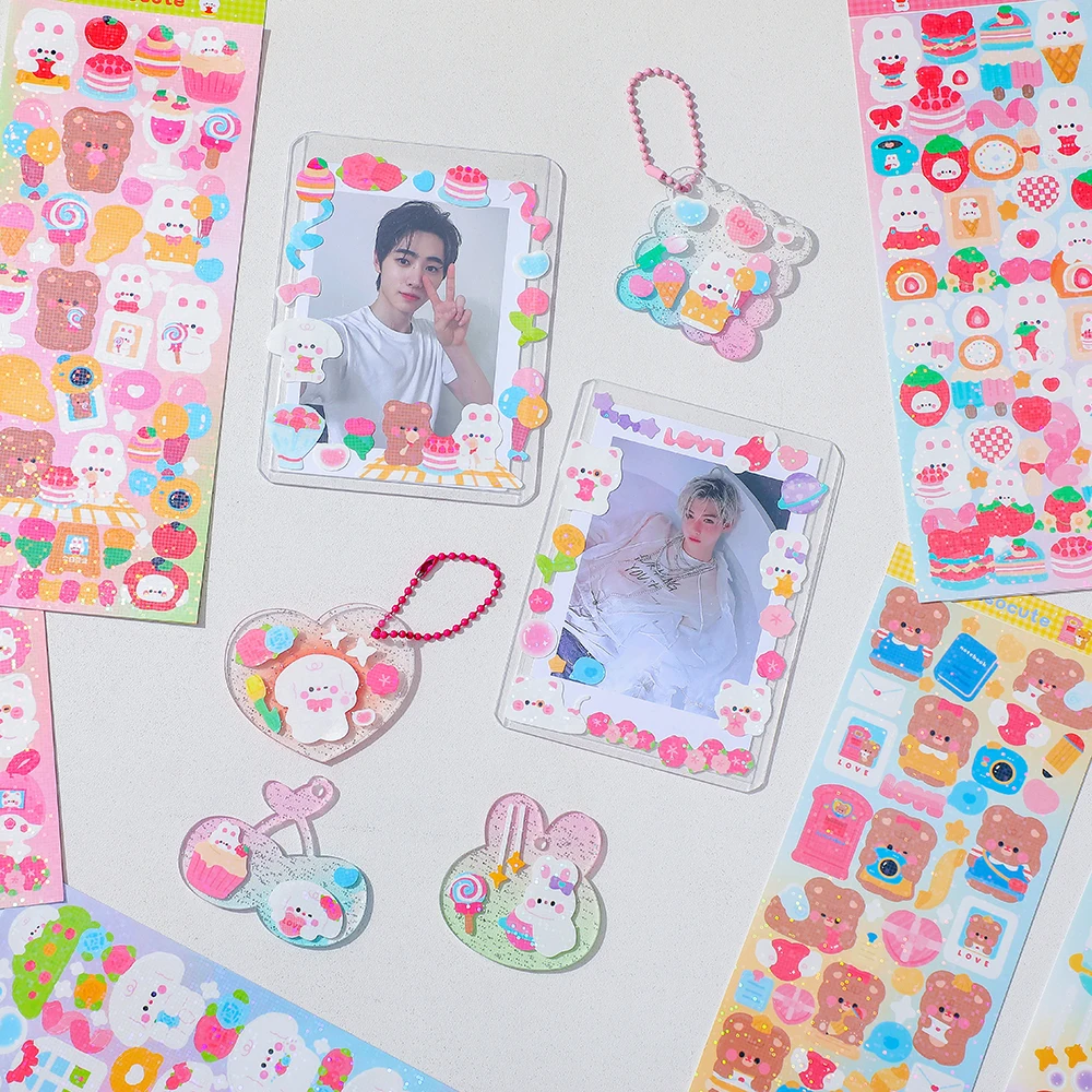 2pcs Kawaii Flash Love Heart Photocard Stickers Kpop Decorative Album  Material Diy Notebook Jourmal Sticker School Stationery - AliExpress