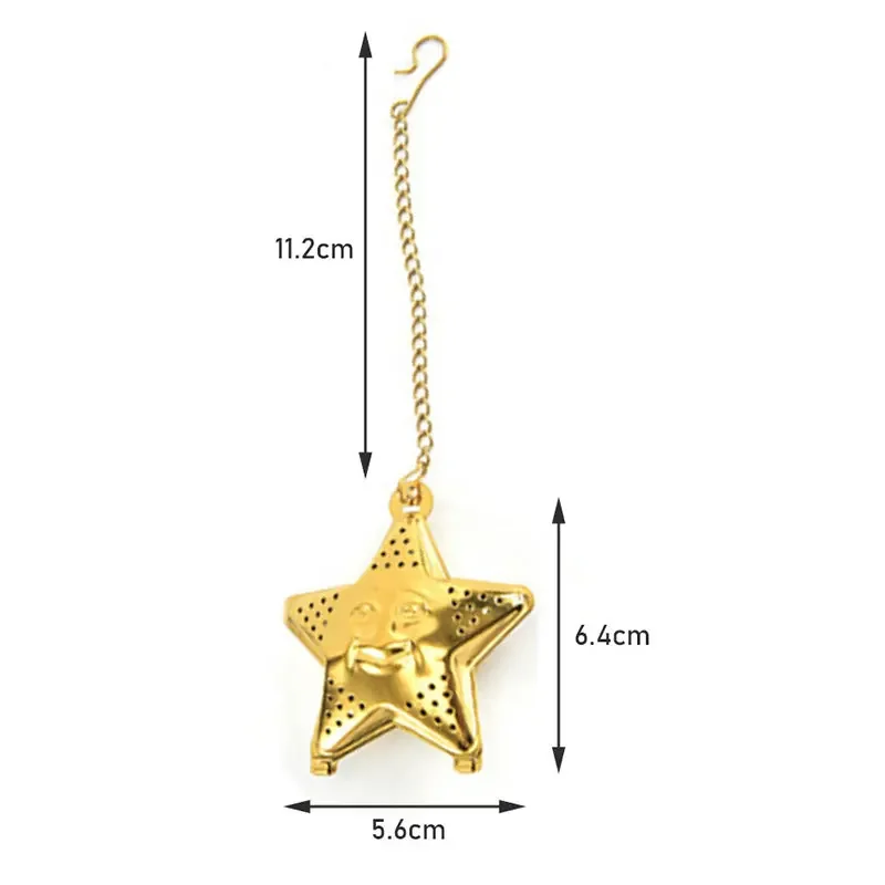 2pcs Moon Star Shaped Eid Mubarak Tea Mesh Infuser Gold Silver Staniless Steel Ramadan Tea Strainer Set Spice Filter with Chain