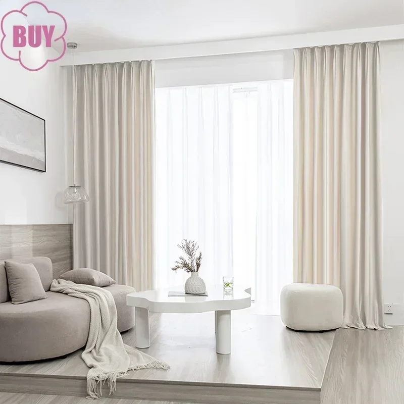 Nordic Curtains Living Dining Room Bedroom Simple Light Luxury Milky White Bay Window Velvet Cloth Curtain French Window window curtains decor curtains