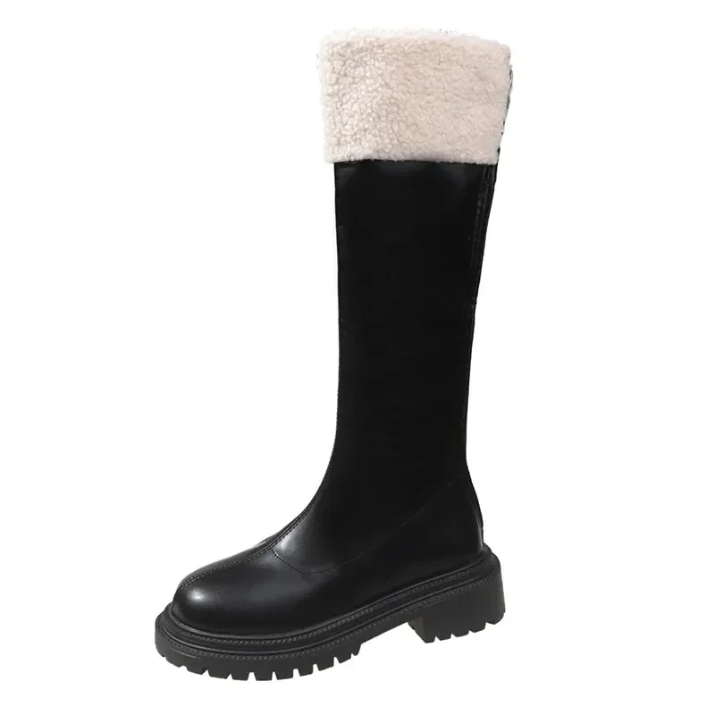 New Hot Sale Zipper Women's Boots Winter Round Toe Solid Plush Warm Mid-Calf Platform Water Proof Fashion Boots Plus Size 41 42