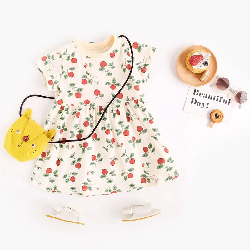 Cute Girls Summer Dress Apple Print
