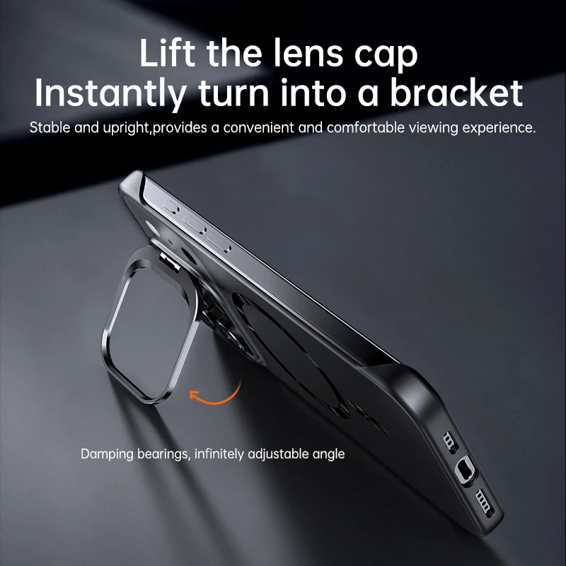 Ultra Slim Frameless Phone Case with Metal Lens Stand and Magsafe Compatibility