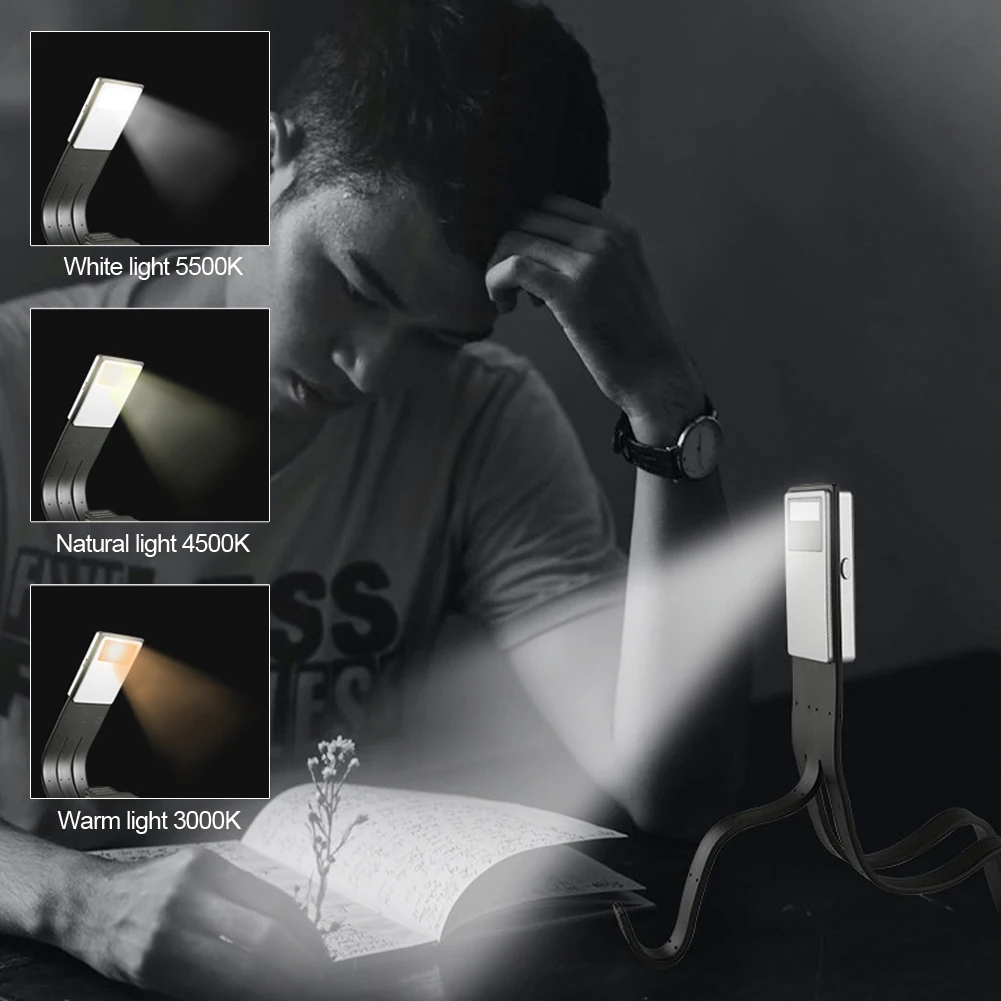 

Adjustable Eye Protection Book Light for Home Computer Laptop 3-light Color USB Rechargeable Clip Light Mini LED Reading Lamp
