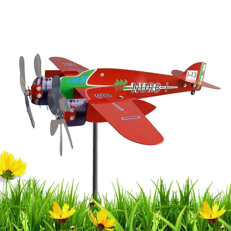 

Outdoor Spinners Red Metal Airplane Plug-in Vane 3D Spinning Decor Airplane Weathervane Kinetic Art Craft Spring Wind Chime Yard