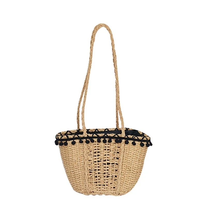

Summer Handmade Straw Basket Womens Holiday Beach Bag Simple One-shoulder Retro Bag Rattan Bag Fashion Ladies Bag