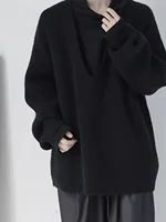 ZZ139 2024 Solid Color Simple Retro Lazy Wind Sweater Autumn and Winter Loose V-neck Versatile Trend Knitted Sweater Top 2