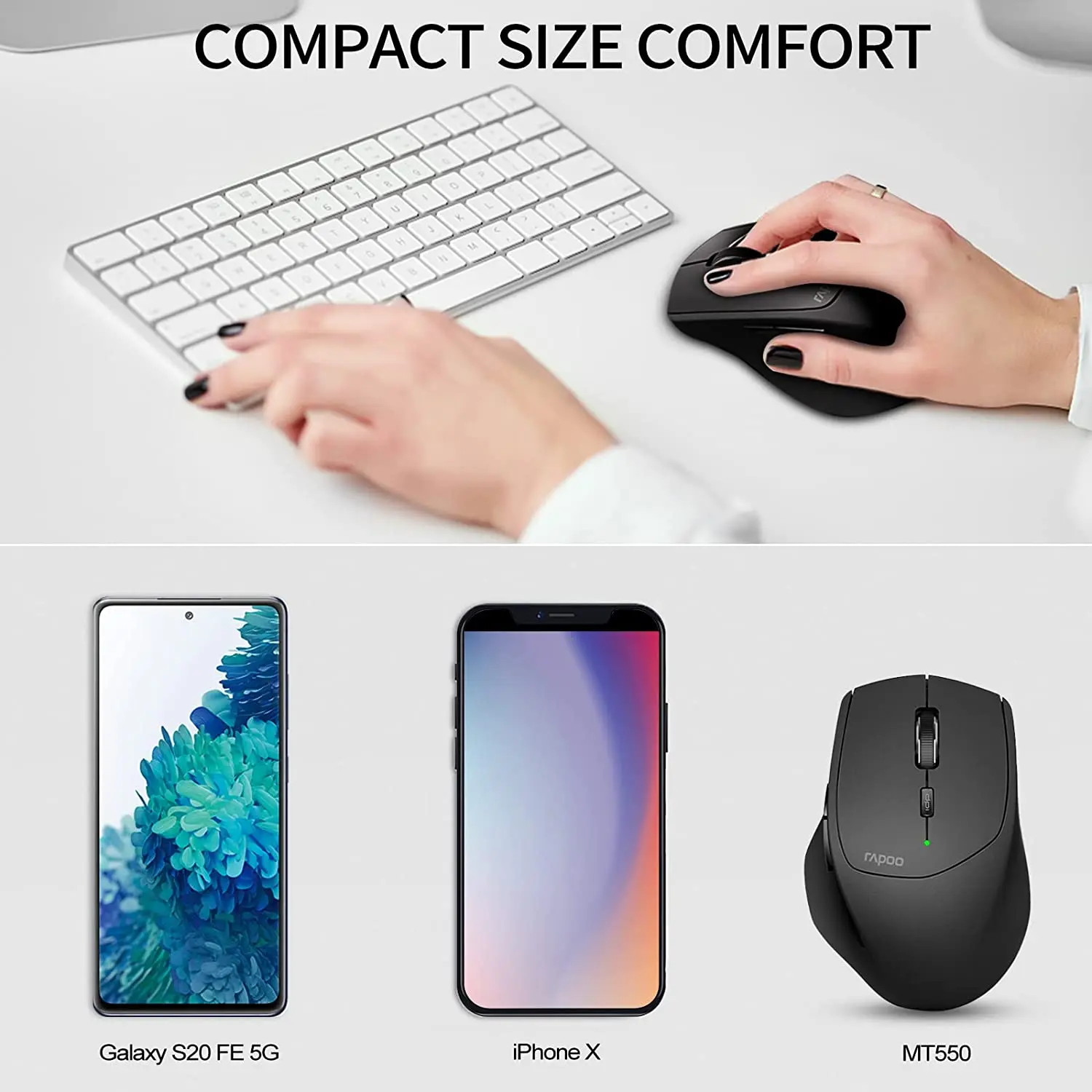 RAPOO Multi-mode Bluetooth Mouse Connect Up to 4 Devices 4 Adjustable DPI Ergonomic Design Wireless Mouse 12 Month Long Battery wireless gaming mouse