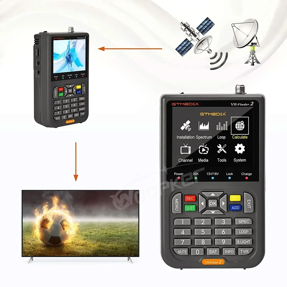 GTMEDIA V8 Finder2 Satellite Finder DVB-S/ DVB-S2/ MPEG-2/ MPEG4 Digital Sat Signal Detector Support Auto/Manual Search satellite finder