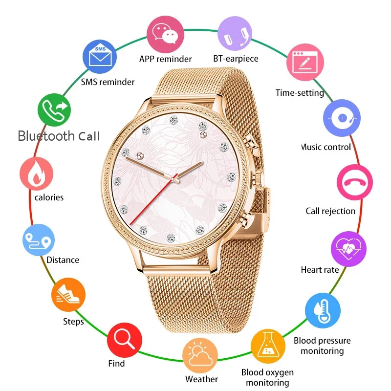 

2023 New Fashion Women Bluetooth Call Smart Watch Women's Sport Watch Ladies 100+Sports Mode Waterproof Fitness Woman Smartwatch