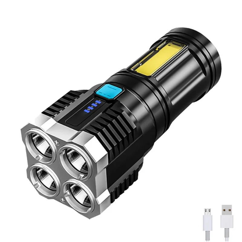 1pcs New outdoor led portable household USB rechargeable flashlight cob side light multi-function glare flashlight flash light