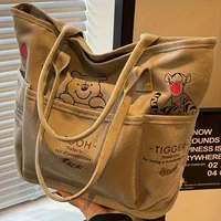 Sac fourre-tout en toile imprimé Winnie l'ourson, sac à bandoulière rétro, grande capacité, multi-poches, sac à main léger, sac de transport pour étudiants 1