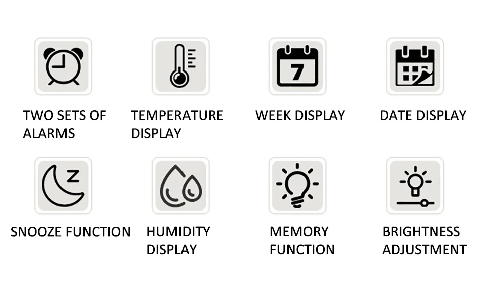 LED Digital Wall Clock Date Time Week Temperature Humidity Display Brightness Adjustable 2-Alarm Electronic Alarm Clock For Home