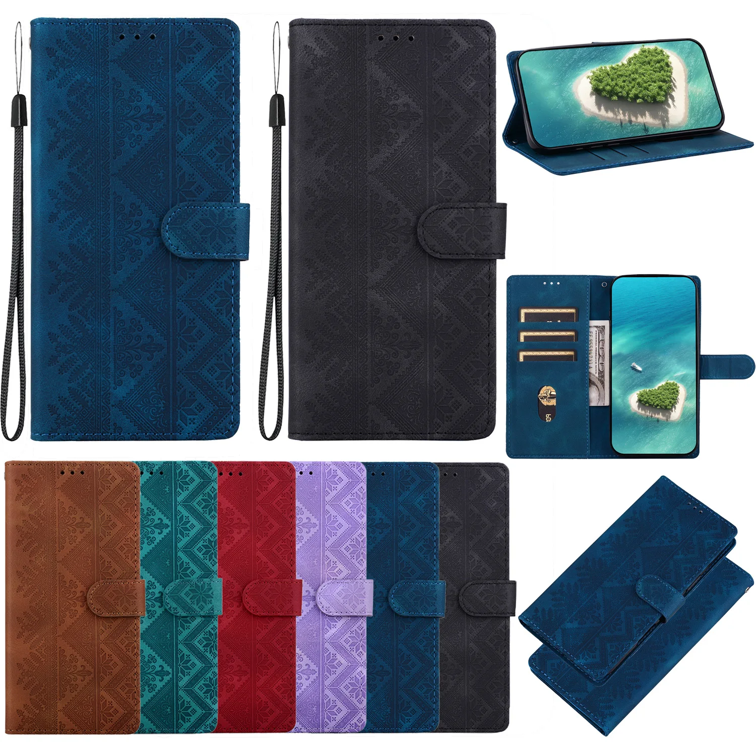 Leather Stand Flip Wallet Phone Case with Enhanced Protection