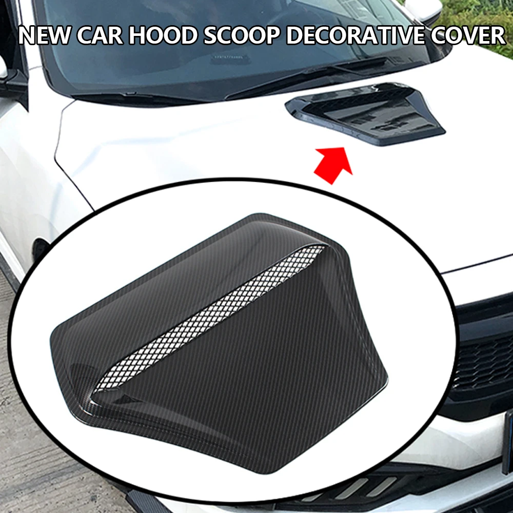 Universal Gloss Black Carbon Fiber Look Hood Scoop Vent - Decorative Air Intake (40x28cm)