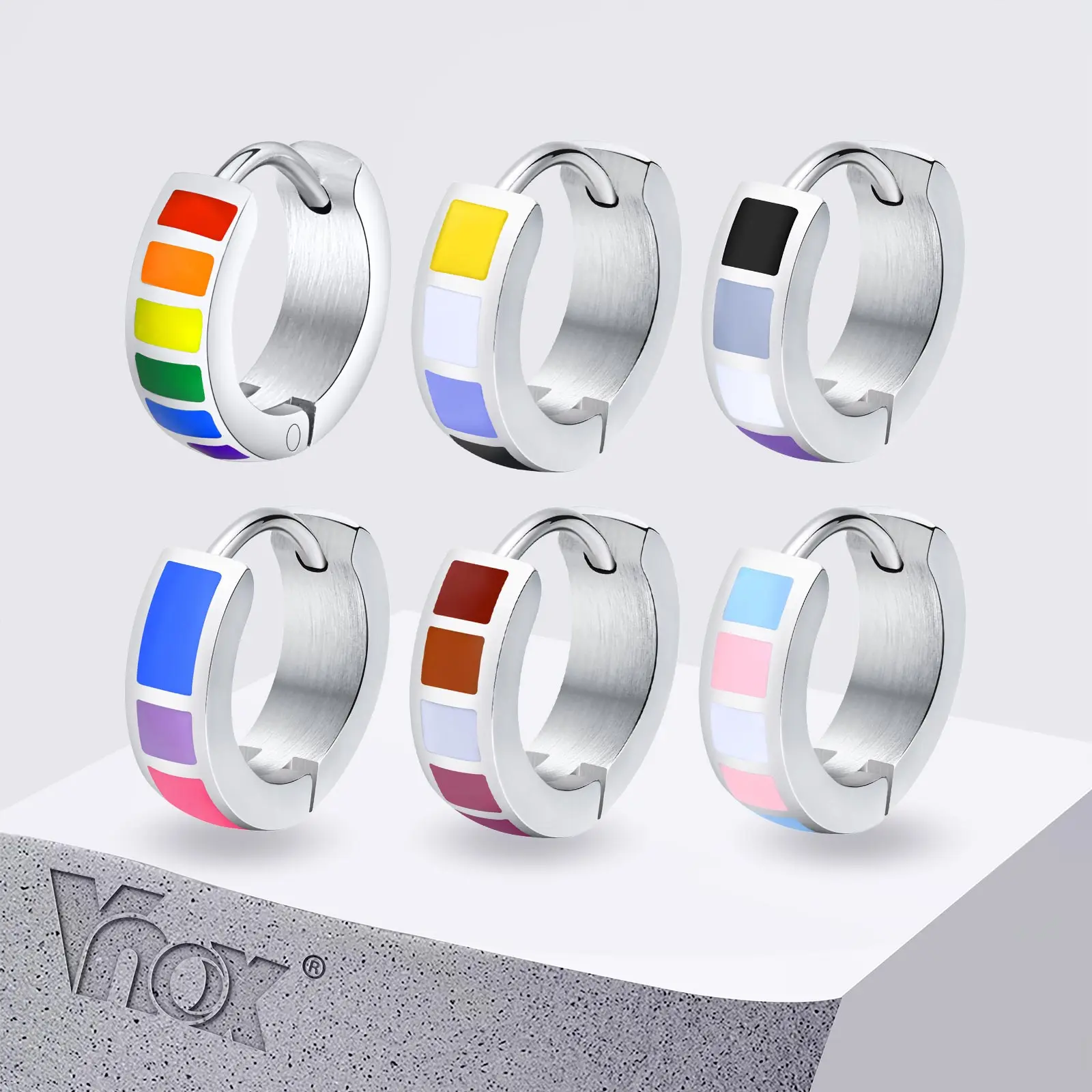 Vnox 남녀공용 작은 후프 귀걸이, LGBTQ 레인보우 프라이드 허기, 캐주얼 후프 쥬얼리