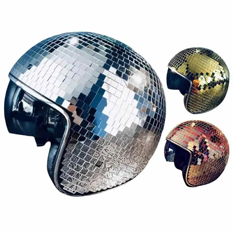 Disco Ball Helmet Silver Mask Cool Safe Motorcycle Helmet With Mirror Shading Motorcycle Equipment For DJ Club Stage Bar Party