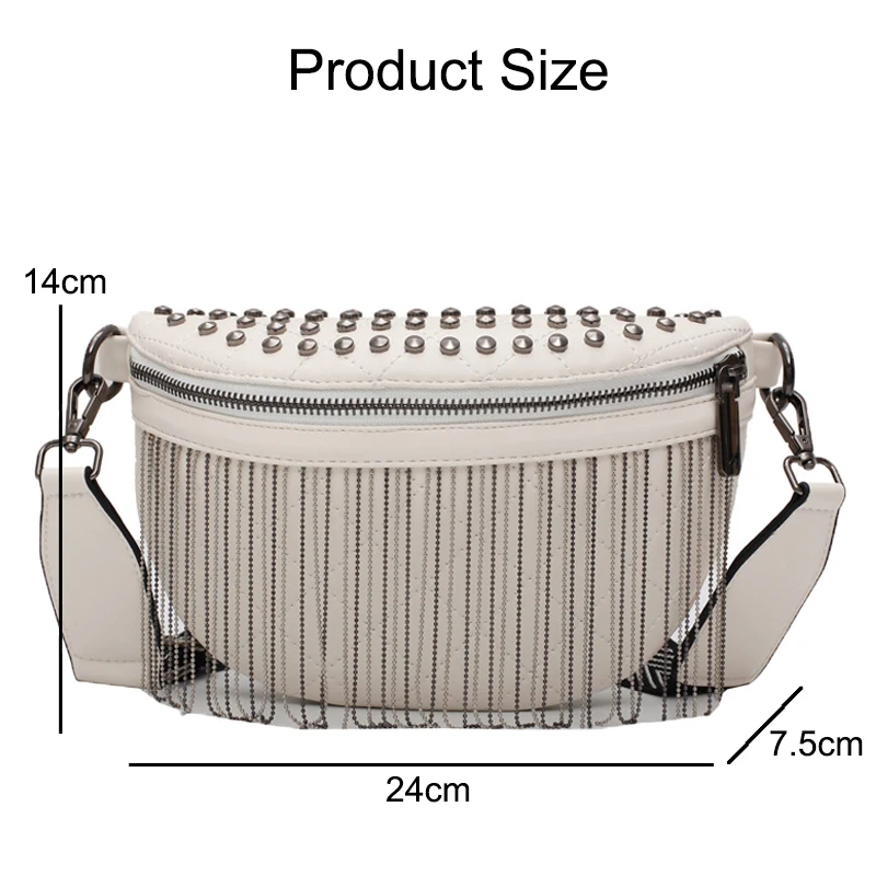 Luxury Woman Chest Bag Fashion Tassel Leather Large Capacity Crossbody Bags Chest Bag Women Waist Bag Casual Rivet Shoulder Bags