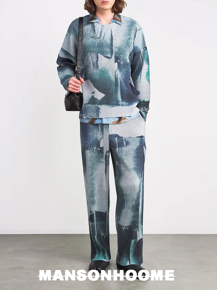 Miyake Pleated Men's Pants, High-quality Dyed Printed Casual Versatile and Fashionable Straight Leg Pants