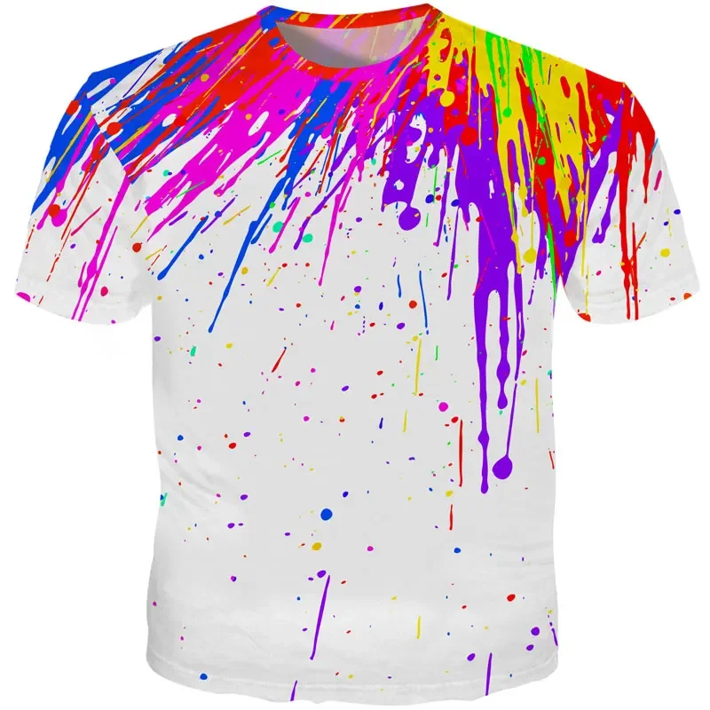 

A1278 Paint Stain Rainbow Paint Splatter Print T-shirt 2023 Summer Men Women Hipster 3D T shirt Street Harajuku Tees