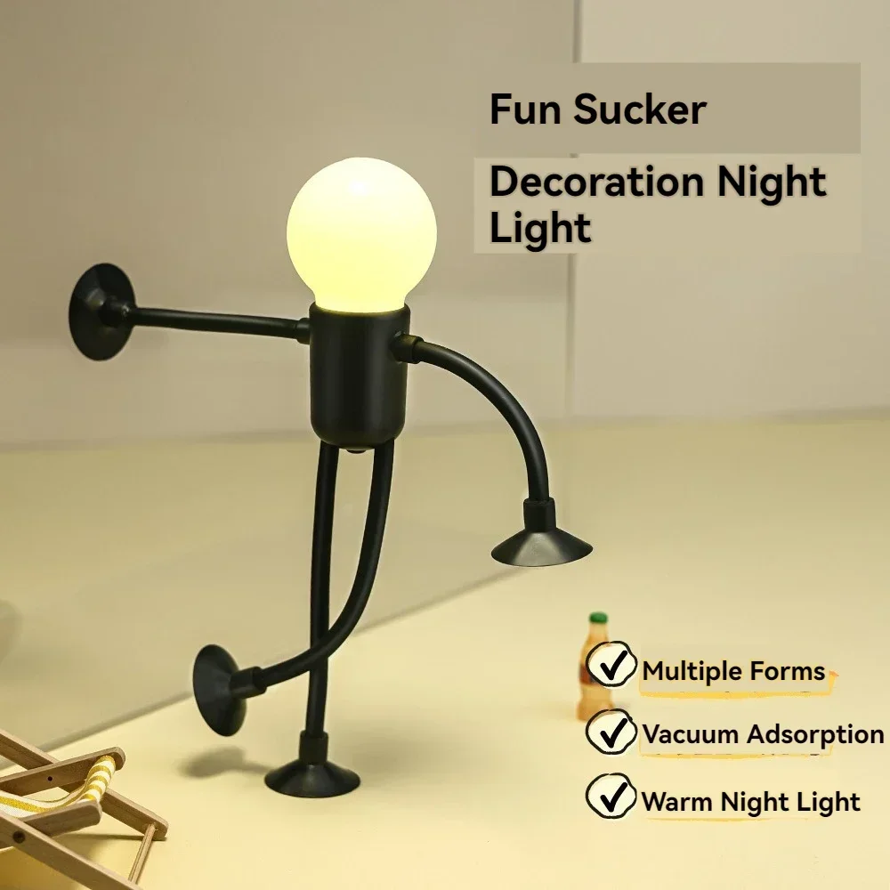 Funny Creative Cartoon Sportsman Night Light Portable LED Lamp Mini Suction Cup Joint Movable Bedroom Decoration Ornament