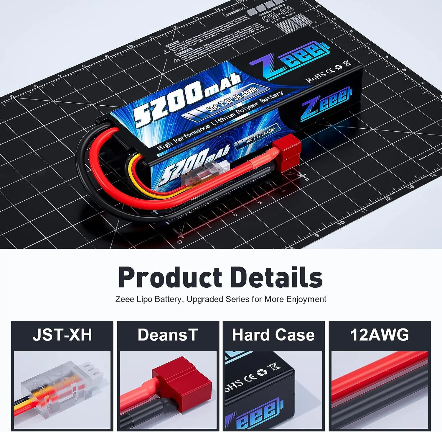 3S Battery Lipo,2 Packs 11.1V Lipo Battery 5200mAh with Tr Plug for RC  Car/Truck, Boat,Drone,Buggy,Truggy,RC Helicopter, RC Airplane,UAV, FPV  (Short)