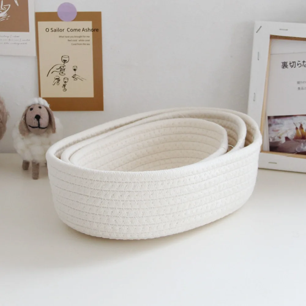 Storage Basket Storage Box Desktop Sundries Storage Basket Cosmetics Snack Porch Hand-Woven Cotton Thread Storage Basket Gift 1