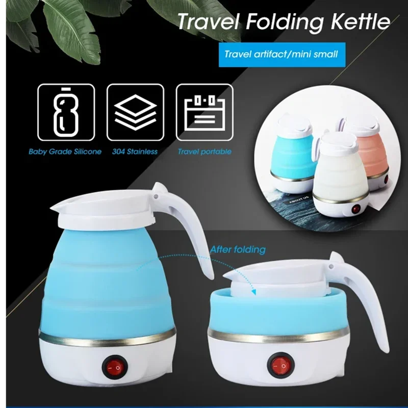 220V 0.6L Mini Folding Kettle Portable Water Heater 600W Silicone Compression Electric Kettle Home Easy To Travel mini folding kettle,electric kettle,folding kettle