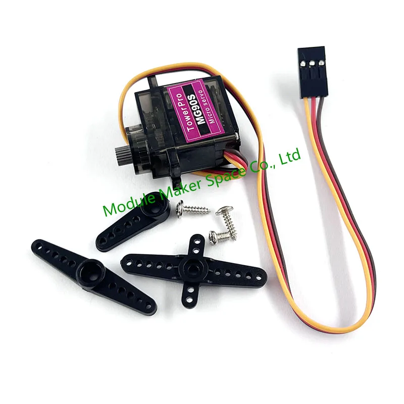 Micro Servo SG90 MG90S 9g 180/360° montrant l'axe de rotation et les connecteurs à trois fils