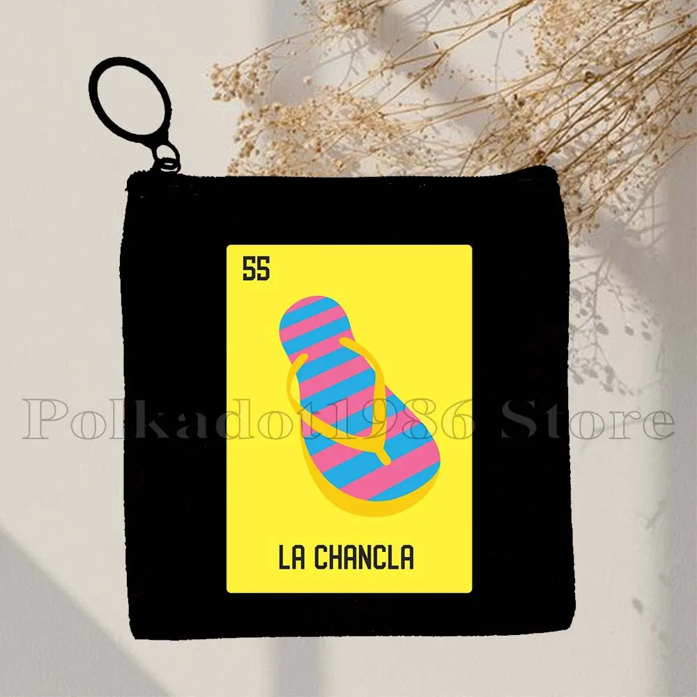Mexican Loteria Bingo Card Art LA ROSA Diablita Toxica El Jefe Nopal Catrin Papa Gifts Key Coin Purse Case Bags Wallet Pouch