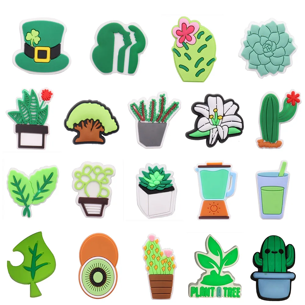 

1pcs Green Hat Plant Potted Kettle Kiwi Shoe Charms PVC Slipper Accessories Decoration Fit Croc Jibz Party Unisex Kids Gifts