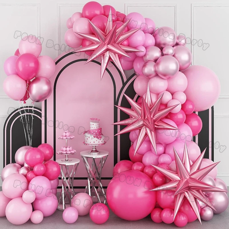 Palloncini a forma di stella a tema rosa K arco ghirlanda Festa di compleanno per ragazzo e ragazza Decorazione per baby shower Palloncino rosa Fornure per feste di matrimonio  15