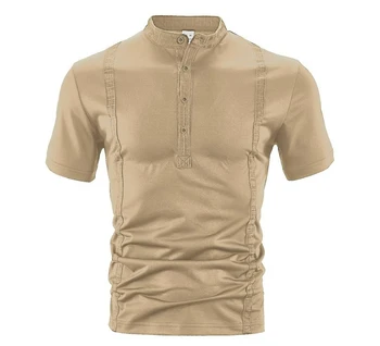 Camicia Estiva da Uomo Nuova Casual in Cotone Perlato a Trama Fine con Maniche Corte Stile Polo