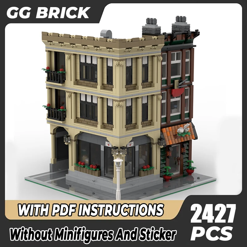 

Moc Building Block City Square Corner Store Model Technology Brick DIY Assembly Modular City Street View Toy For