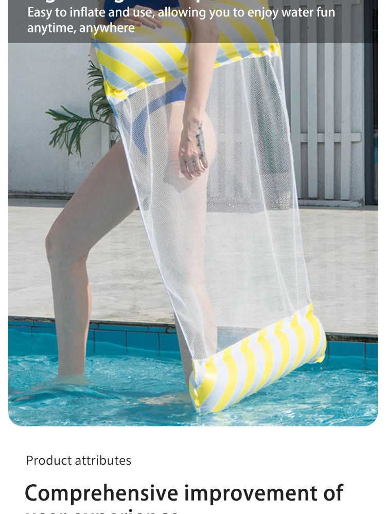 Faltbarer, gestreifter, aufblasbarer Loungesessel, geeignet für Schwimmbadpartys und schwimmende Strandbetten mit Netzrückenlehne – Detail 2