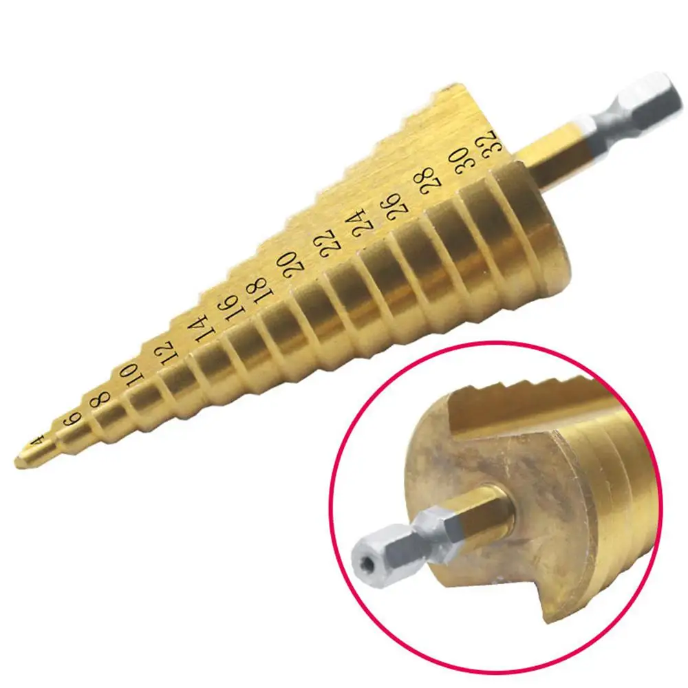 

4-32mm HSS Titanium Coated Step Drill Bit Drilling Power Tools Metal Hole Cutter High Speed Steel Wood Hole Cutter Cone Drill