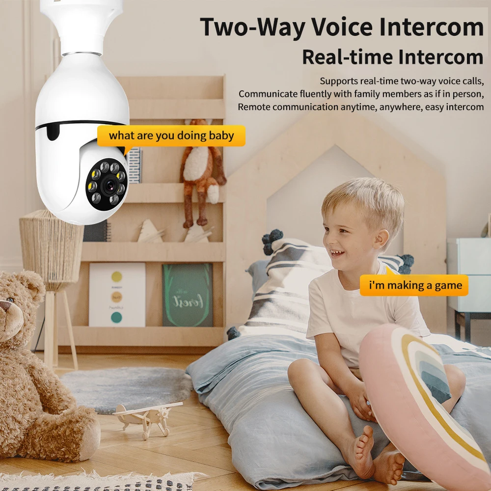 AI 인간 감지 풀 컬러 야간 투시경 무선 캠, 스마트 홈 감시 카메라, E27 전구, 3MP, 5G 와이파이, 신제품