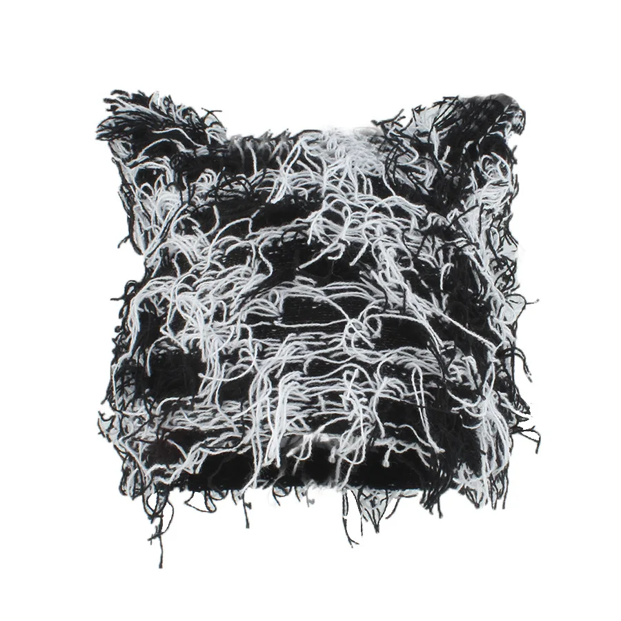 New Japanese Streetwear Harajuku Beanie Little Devil Tie-dye Knitted Hat Women Girls Autumn Winter Cute Cat Ears Cap