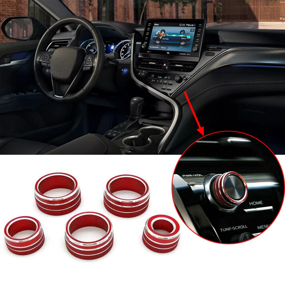 5pcs alluminio Car AC Volume Audio Tune manopola anello copertura Trim per Toyota per Camry 2018-2023 accessori interni copri pomelli