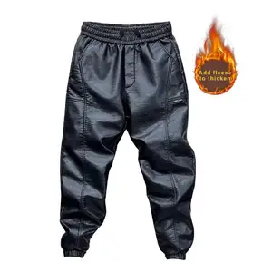 Windproof Waterproof PU Leather Pants Men's Fashion Rock Style Night Club Dance Pants Men's Faux Leather Fit Motorcycle Trousers